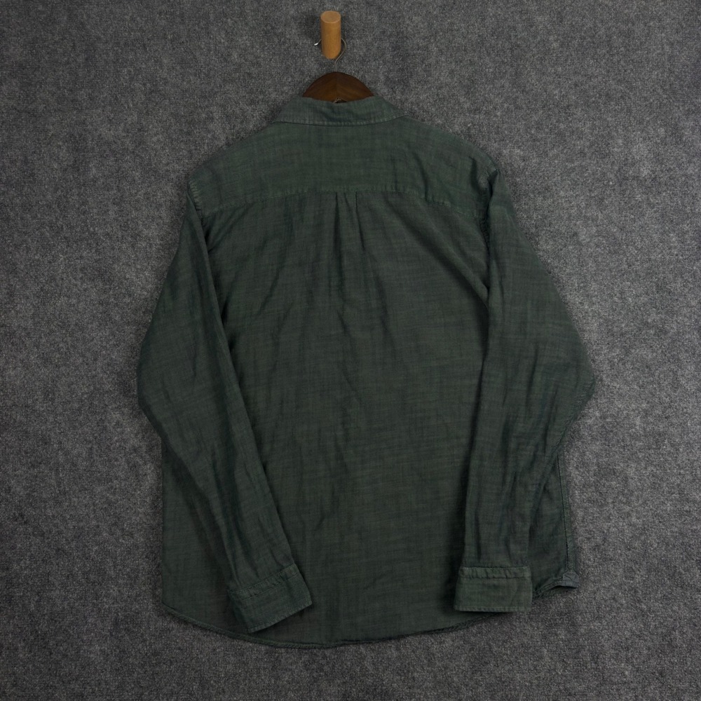 Carbon2Cobalt Mens Large Green Slub Cotton Long Sleeve Button Down Shirt - Picture 6 of 7
